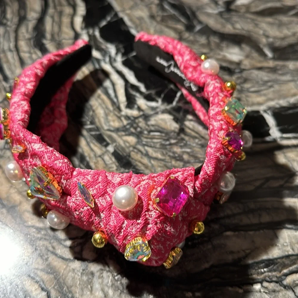 BRIANNA CANNON ADULT SIZE PINK TEXTURED HEADBAND WITH CRYSTALS AND PEARLS